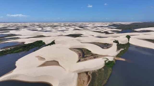 Small Sheets At Paulino Neves In Maranhao Brazil. Nature Landscape. Winding Sand Dunes. Small Sheets At Paulino Neves. Rainwater Lakes. Beautiful High Dunes. Summer Travel. Brazil Northeast.