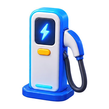 Modern electric vehicle charging station with a glowing lightning bolt symbol