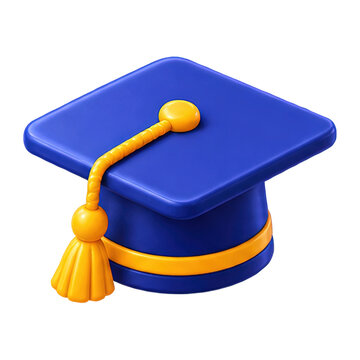 Blue graduation cap with yellow tassel and trim, symbolizing academic achievement