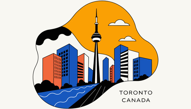 Toronto cityscape illustration, Canada skyline with CN Tower