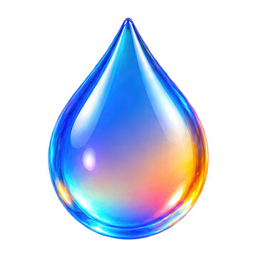 Vibrant blue water droplet with colorful reflections on white background