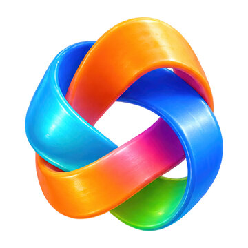 Abstract colorful interwoven loops forming a dynamic sphere on white background
