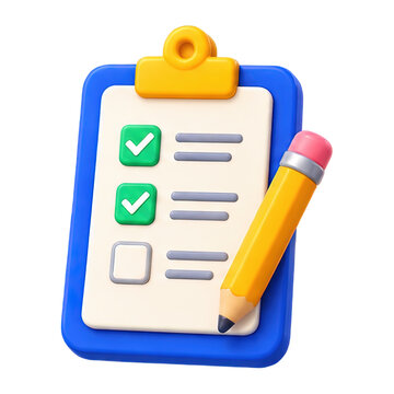 3D checklist with checkmarks and pencil for task completion