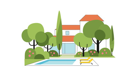 Fototapeta premium Modern House with Swimming Pool and Garden