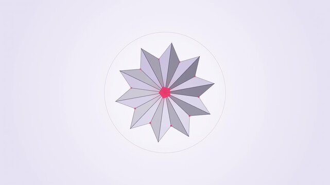 Abstract animated origami star folding and unfolding drawn as coral and magenta lines and shapes on a bright, clean light background. Seamless looping 4K motion graphics video with free space for text