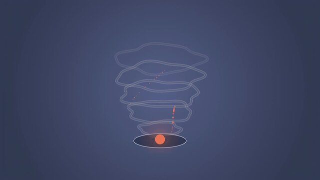 Abstract animated smoke ring rising and widening drawn as blue and cyan lines and shapes on a deep dark background. Seamless looping 4K motion graphics video with free space for text, ideal for title 