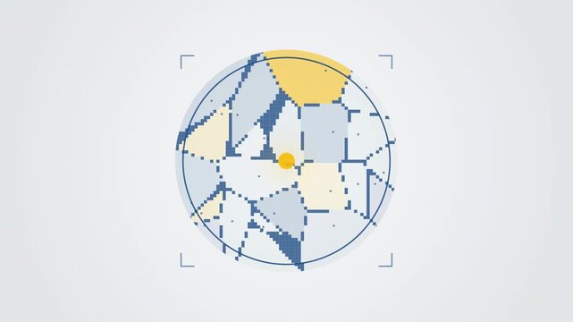 Abstract animated voronoi cells pulsing in a mosaic drawn as yellow and gold lines and shapes on a bright, clean light background. Seamless looping 4K motion graphics video with free space for text, i