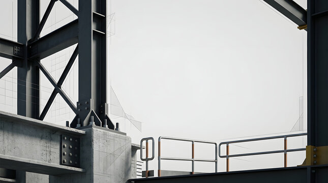 Structural Steel Beam Framework and Safety Railings on a Modern Industrial Construction Site