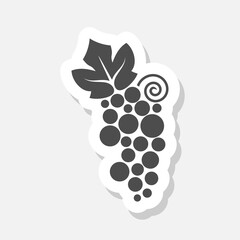 Fototapeta premium Grapes with leaf sign icon sticker isolated on gray background