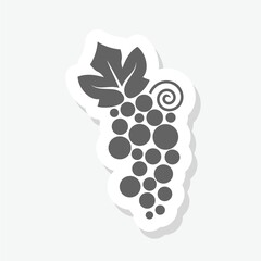Fototapeta premium Grapes with leaf sign icon sticker isolated on gray background