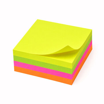 Stack of colorful yellow, pink, green, and orange sticky notes