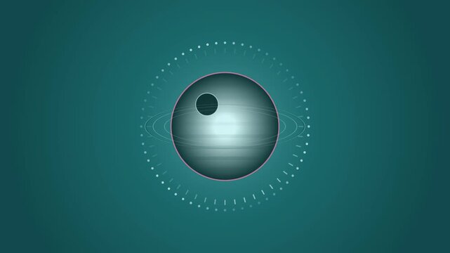 Abstract animated two discs transiting across each other drawn as cyan and teal lines and shapes on a deep dark background. Seamless looping 4K motion graphics video with free space for text, ideal fo