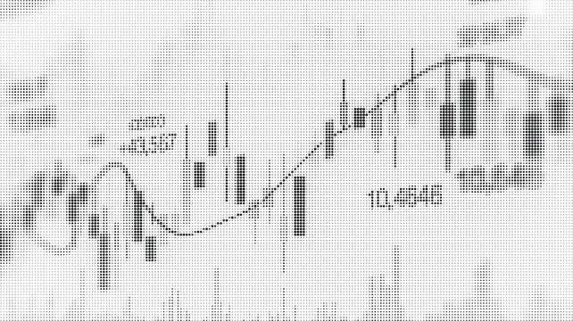 Abstract financial candlestick chart pattern with halftone dot texture effect