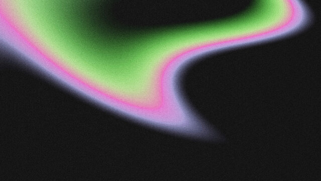 Abstract grainy textured wavy flowing shape. Soft lime‑green, hot‑pink, and lavender gradient curve with noise grain effect against a deep black backdrop.