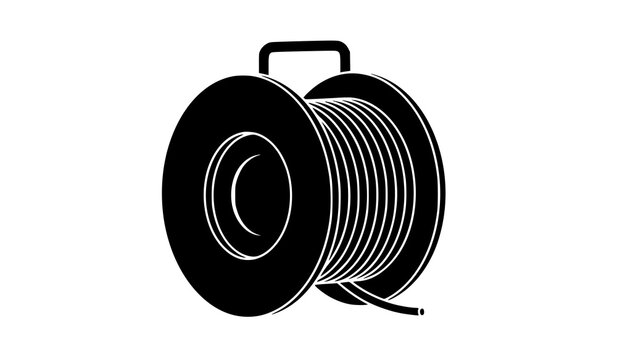 Minimal Black Cable Reel Cord Spool Vector Illustration