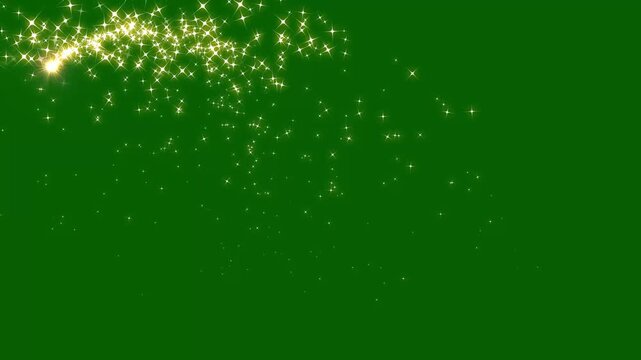 Shining glitter star sparkle animation golden glow fairy dust trail, swiral twinkling doodle star glitter animation on green screen background 4k. loop, gold glittering star tail