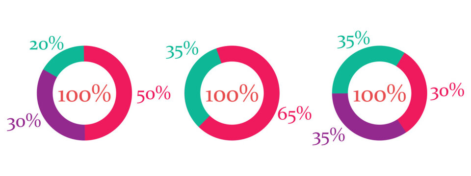 Donut charts with percentage segments for statistical analysis and data reporting.
