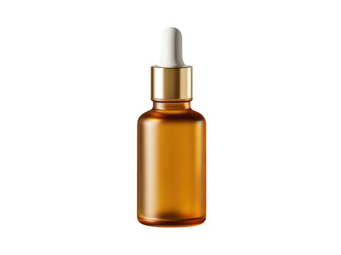 Amber glass dropper bottle for essential oil or cosmetic serum isolated on white background