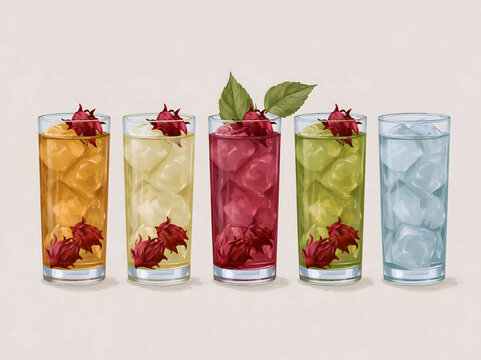 Delightful Beverage Variety: Five Refreshing Drinks with Hibiscus for Summer Gatherings and Creative Presentation
