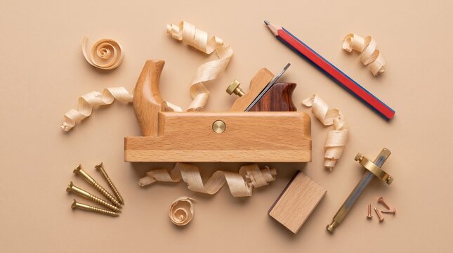 Woodworking hand plane and shavings