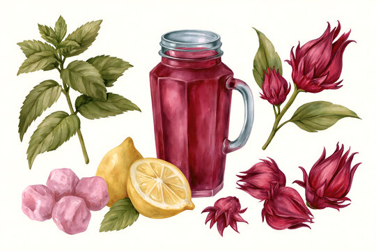 Delightful Hibiscus Lemonade: A Refreshing Natural Beverage for Warm Days, Combining the Zest of Lemon and the Floral Aroma of Hibiscus, Perfect for a Healthy Lifestyle.