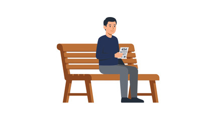 Fototapeta premium Man Sitting on Park Bench Reading Newspaper, Isolated
