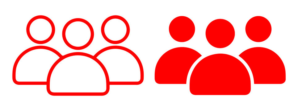 Red people group PNG icon set with outline and solid user symbols for team business community and social concepts