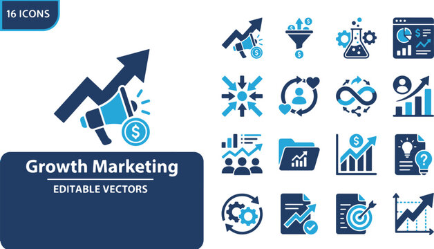 Total Addressable Market Analysis Icon Set Featuring Business Size Calculation Growth Projections Segment Breakdown and Target Audience Metrics