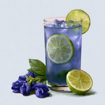 Experience the Bliss of a Refreshing Blue Lime Cocktail: A Colorful Beverage to Brighten Your Day with a Perfect Balance of Sweetness and Citrus Aromas.