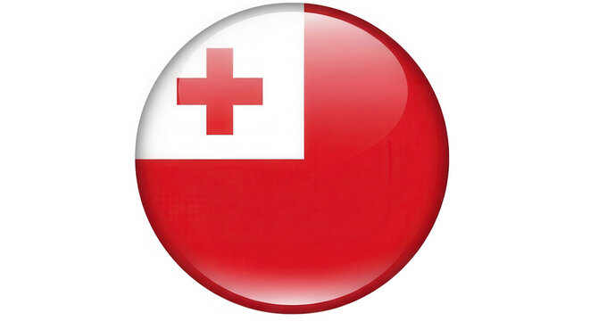 Shiny round button with the national flag of tonga isolated on transparent background