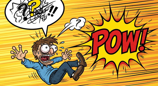 A cartoon man is shocked and falling backward with a "POW!" sound effect in a comic book style.