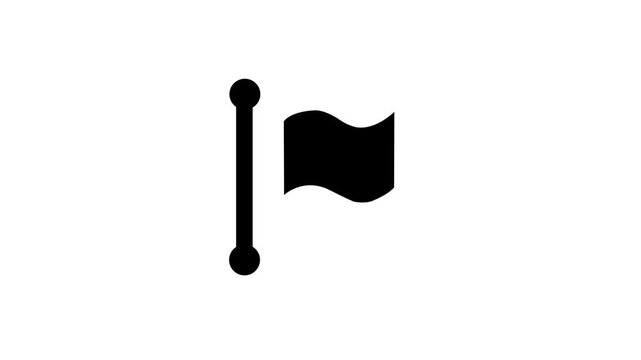 Animated Black Flag Icon Waving on White Background for Destination Milestone Success Goal Achievement and Location Marker Motion Graphics