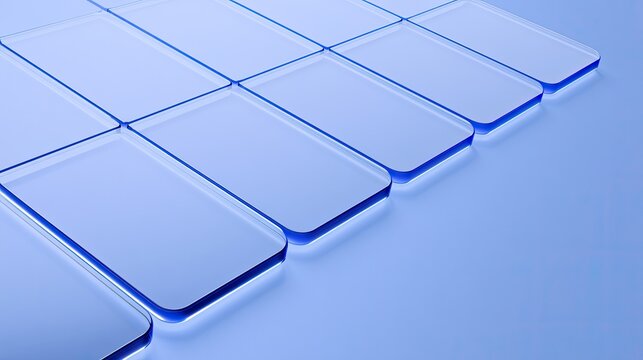 Rows of translucent, rounded rectangles arranged diagonally on a muted blue surface