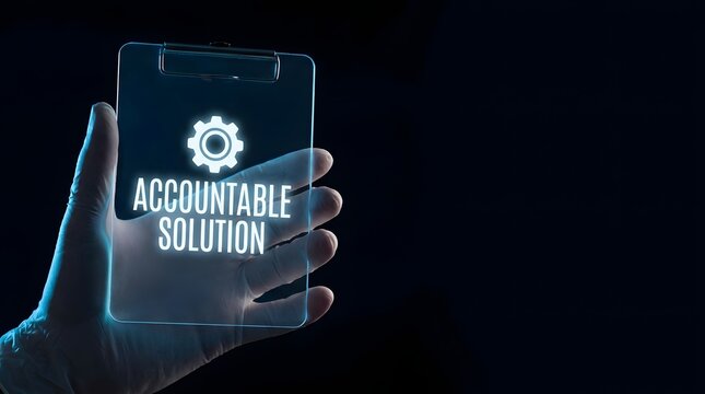 Gloved hand holding a transparent clipboard with digital accountable solution