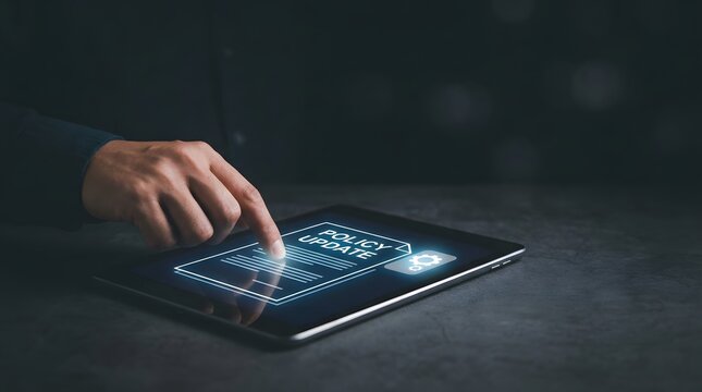 Person using a digital tablet to review a policy update document online