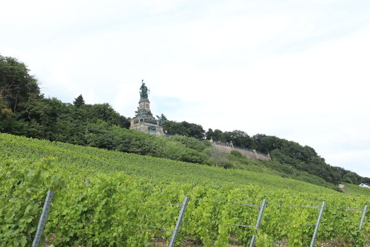 Monument on a hill overlooking vineyards in Rudesheim Germany