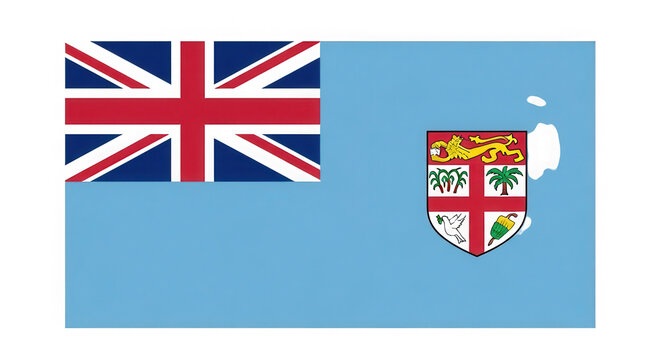 National flag of fiji with blue background and heraldic emblem isolated on transparent background