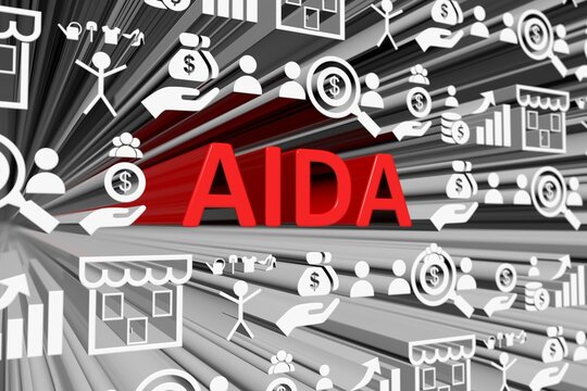 AIDA concept blurred background 3d render illustration