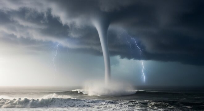 Tornado over ocean storm