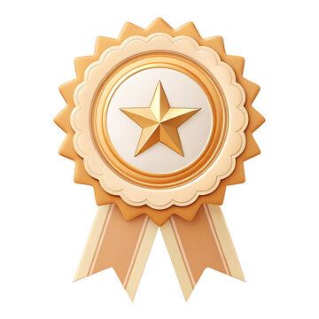 Gold award ribbon rosette with central star and hanging ribbons