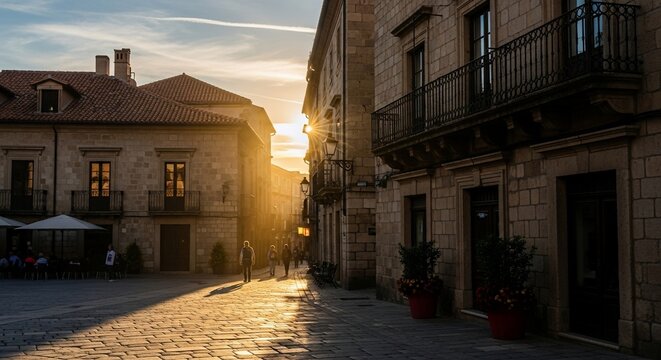 Town square buildings sunlight