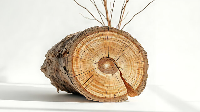 Tree trunk cross section with large burl and cracked rings, organic home decor concept