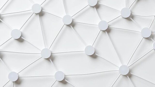 White connected spheres forming geometric network in minimal style on clean background, concept of communication and structure