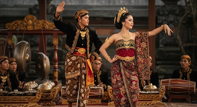 Traditional indonesian dancers performing