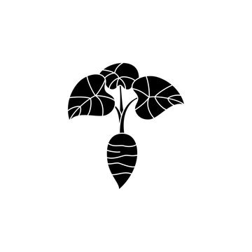 This is a minimalist vector illustration of a Taro Tuber icon, featuring a simple, clean, and solid glyph style. The icon can be used as a symbol, sign, or logo.