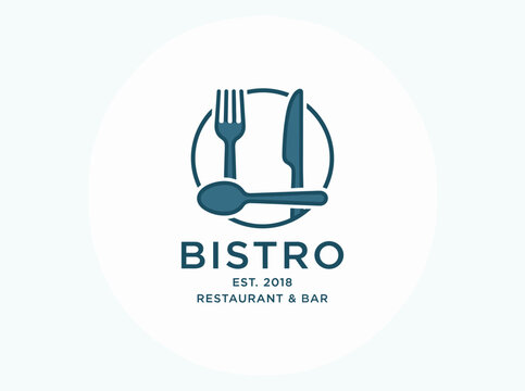 Create a spoon and fork logo design, featuring vector icons of a spoon, fork, and knife, and a symbol for a restaurant sign