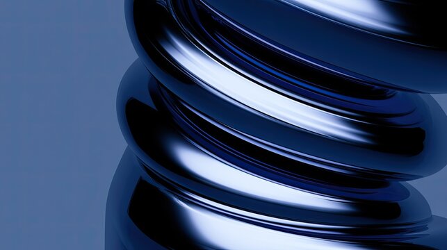 Polished, reflective metallic spiral against a muted blue backdrop