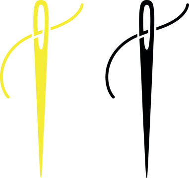 Two sewing needles with thread close up illustration