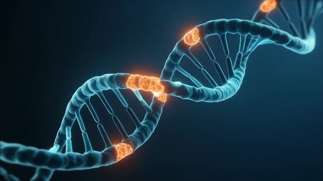 Detailed DNA replication fork visualization showing strand separation and new DNA formation for biotechnology, science education, medical presentations, and research media.