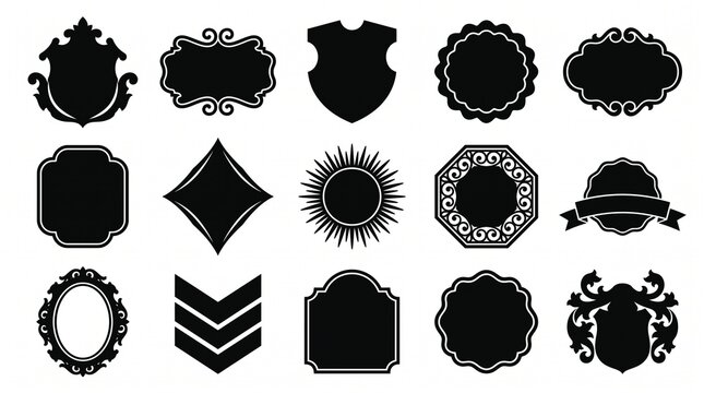 Decorative vintage shields and ornate frames silhouette collection with graphics